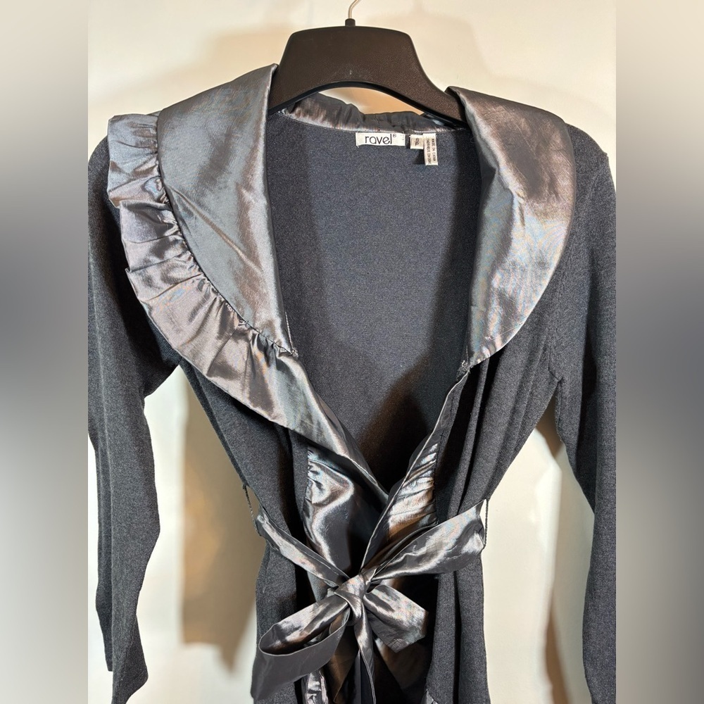 Ravel Gray and Silver Cardigan with Satin Trim S Used